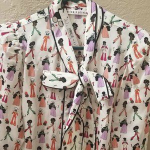 New with tags, JEANNIE CHEF STACEY PRINT BOW BLOUSE IN NOCOLOR